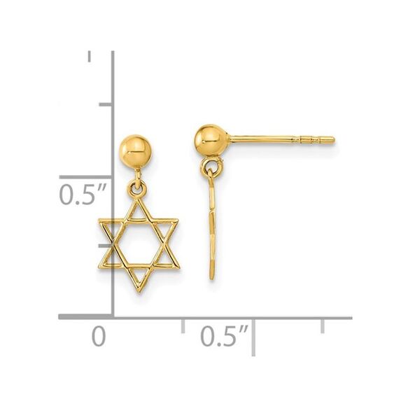 14K Yellow Gold Star of David Post Dangle Earrings